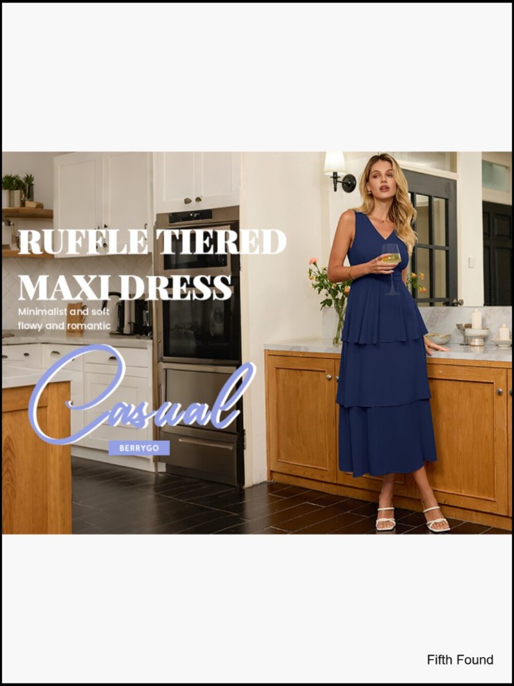Women's Sleeveless V-Neck Chiffon Maxi Dress - Flowy Ruffle Boho Wedding Guest - Picture 7 of 7